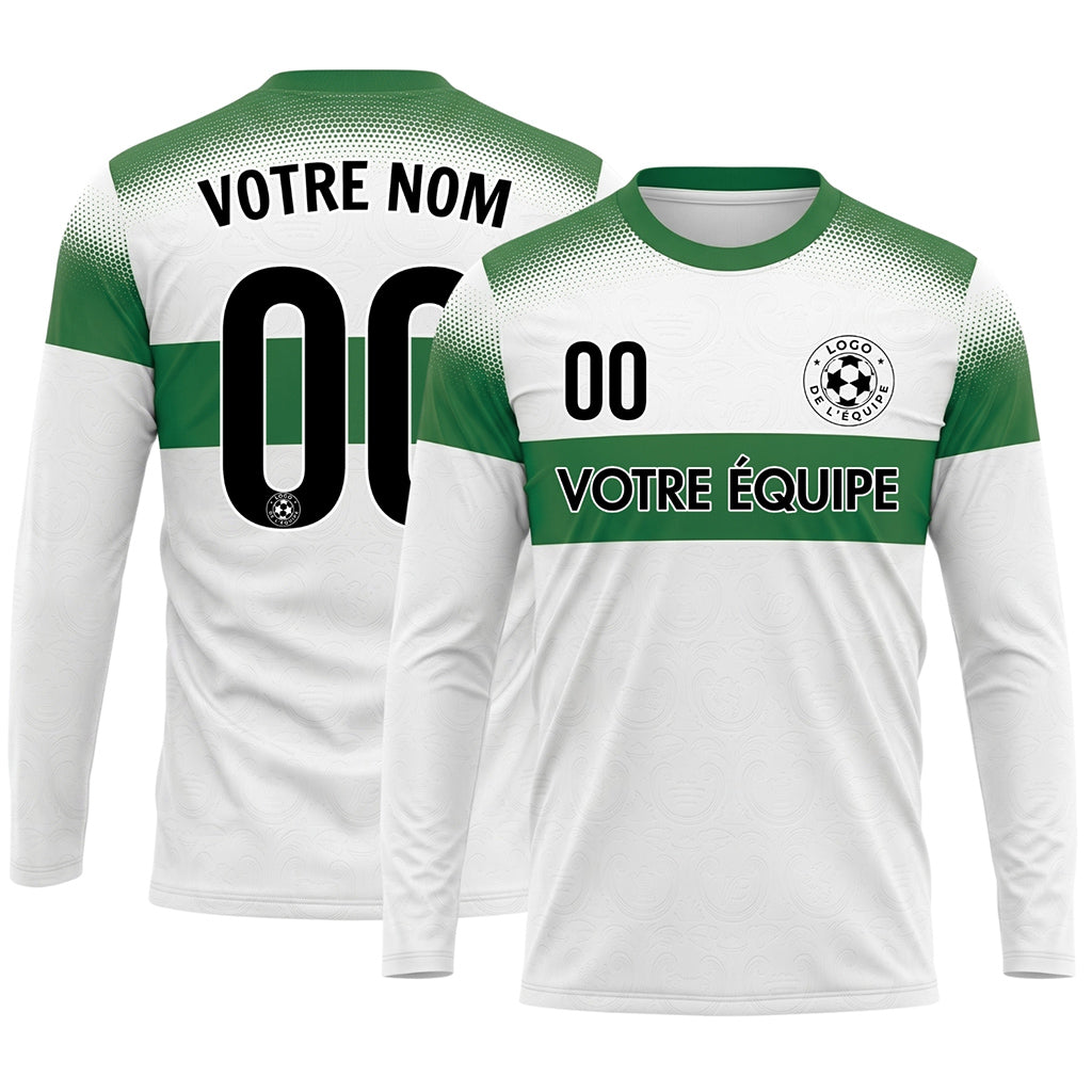 Blanc Vert Rayures Horizontales Dégradées à Pois Maillot de Football Personnalisé à Manches Longues