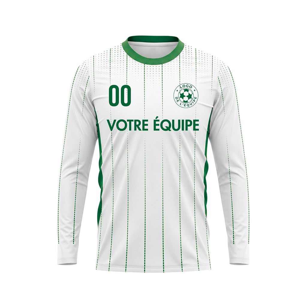 Blanc Vert Rayures Verticales à Pois Maillot de Football Personnalisé à Manches Longues