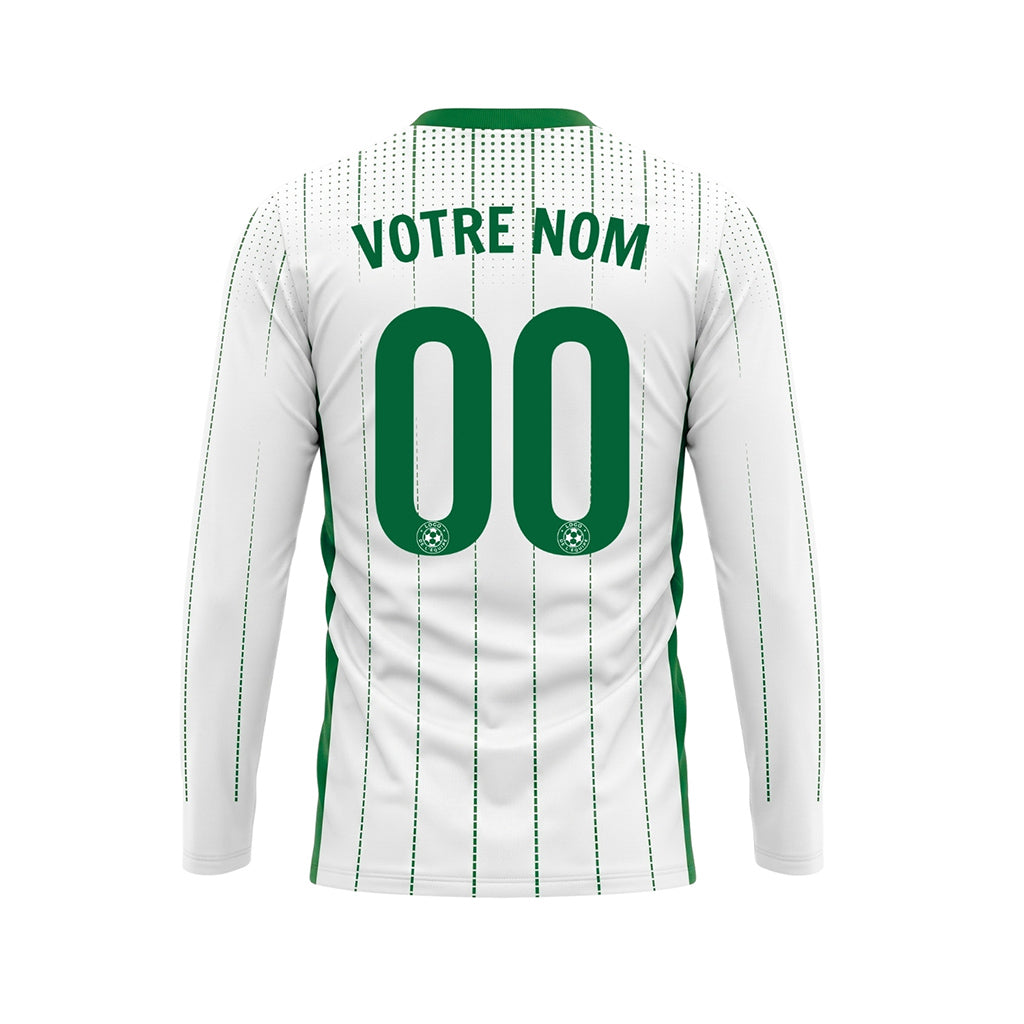Blanc Vert Rayures Verticales à Pois Maillot de Football Personnalisé à Manches Longues