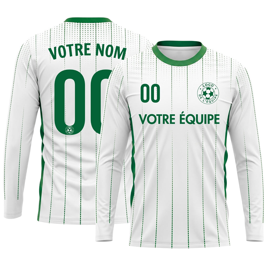 Blanc Vert Rayures Verticales à Pois Maillot de Football Personnalisé à Manches Longues