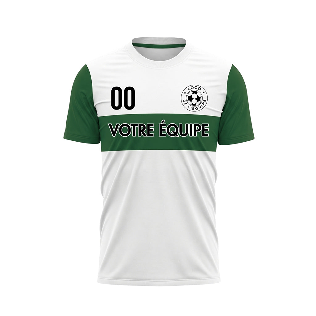 Blanc Vert Rayures Horizontales Maillot de Football Personnalisé