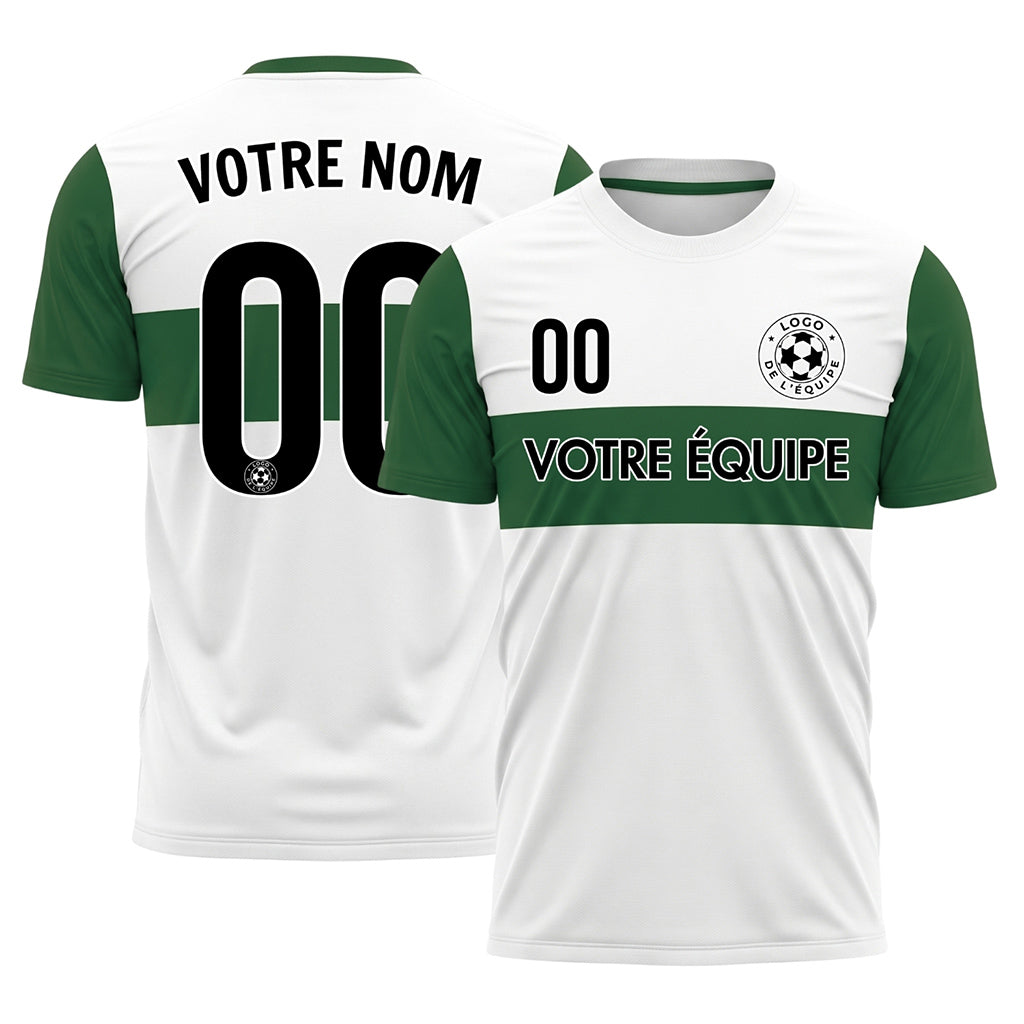 Blanc Vert Rayures Horizontales Maillot de Football Personnalisé