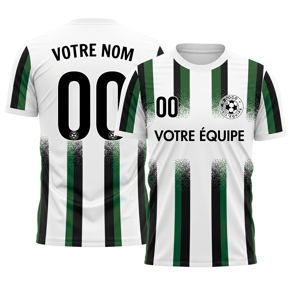 Blanc Vert Noir Dégradé Éclaboussures Rayures Maillot de Football Personnalisé