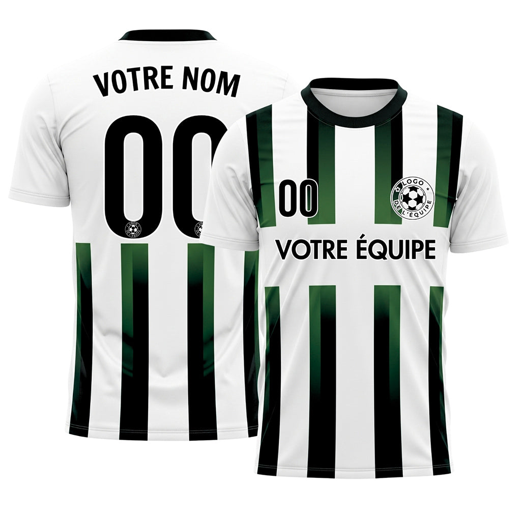 Blanc Vert Noir Dégradé Rayures Maillot de Football Personnalisé