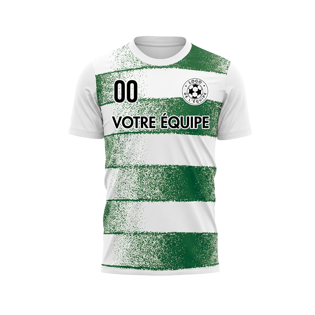 Blanc Vert Effet Spray Horizontales Rayures Motif Maillot de Football Personnalisé