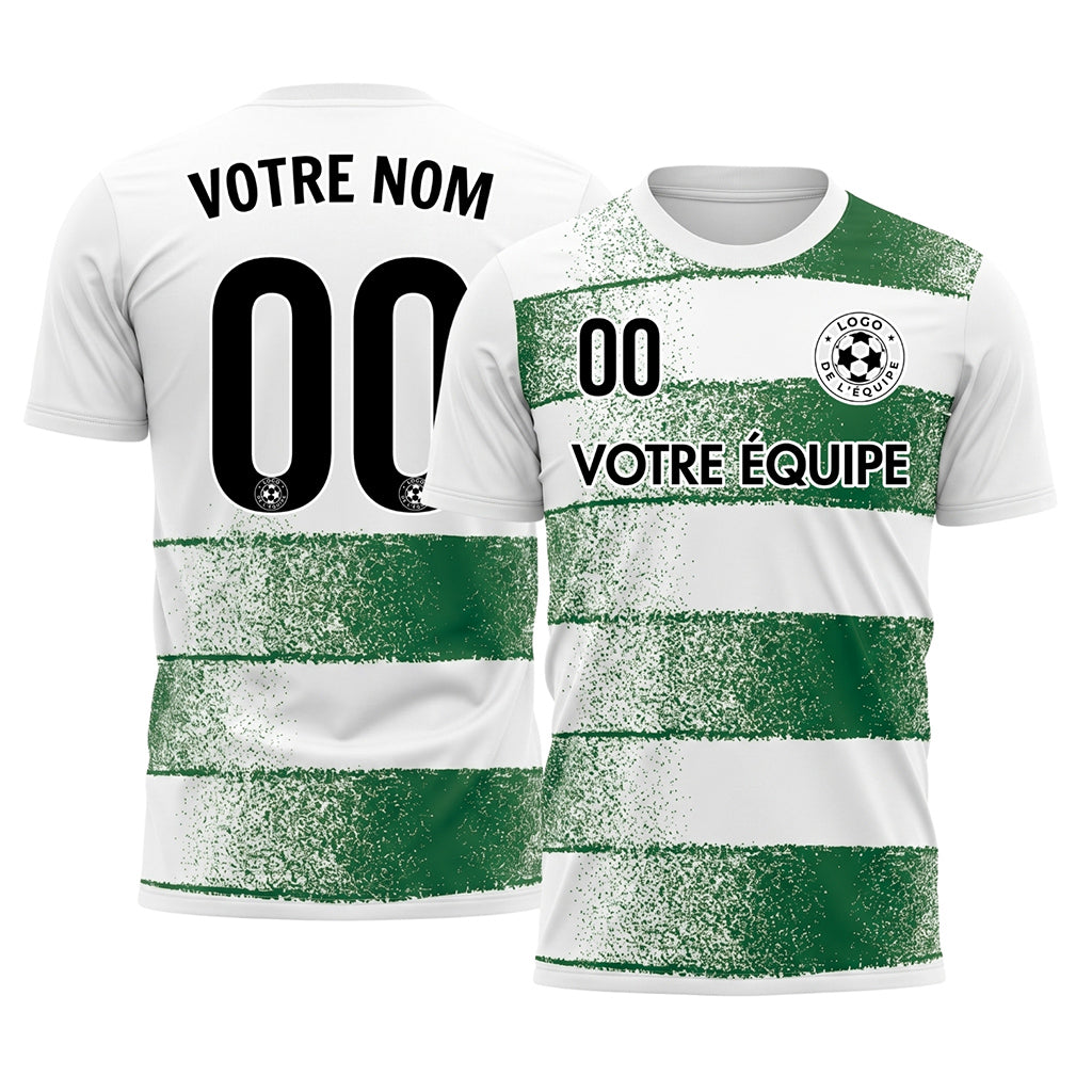 Blanc Vert Effet Spray Horizontales Rayures Motif Maillot de Football Personnalisé