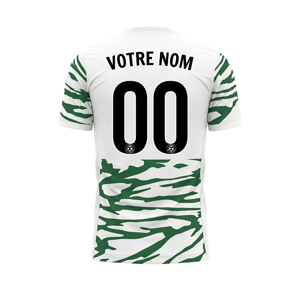Blanc Vert Tigre Rayures Empiècement Poitrine Motif Maillot de Football Personnalisé