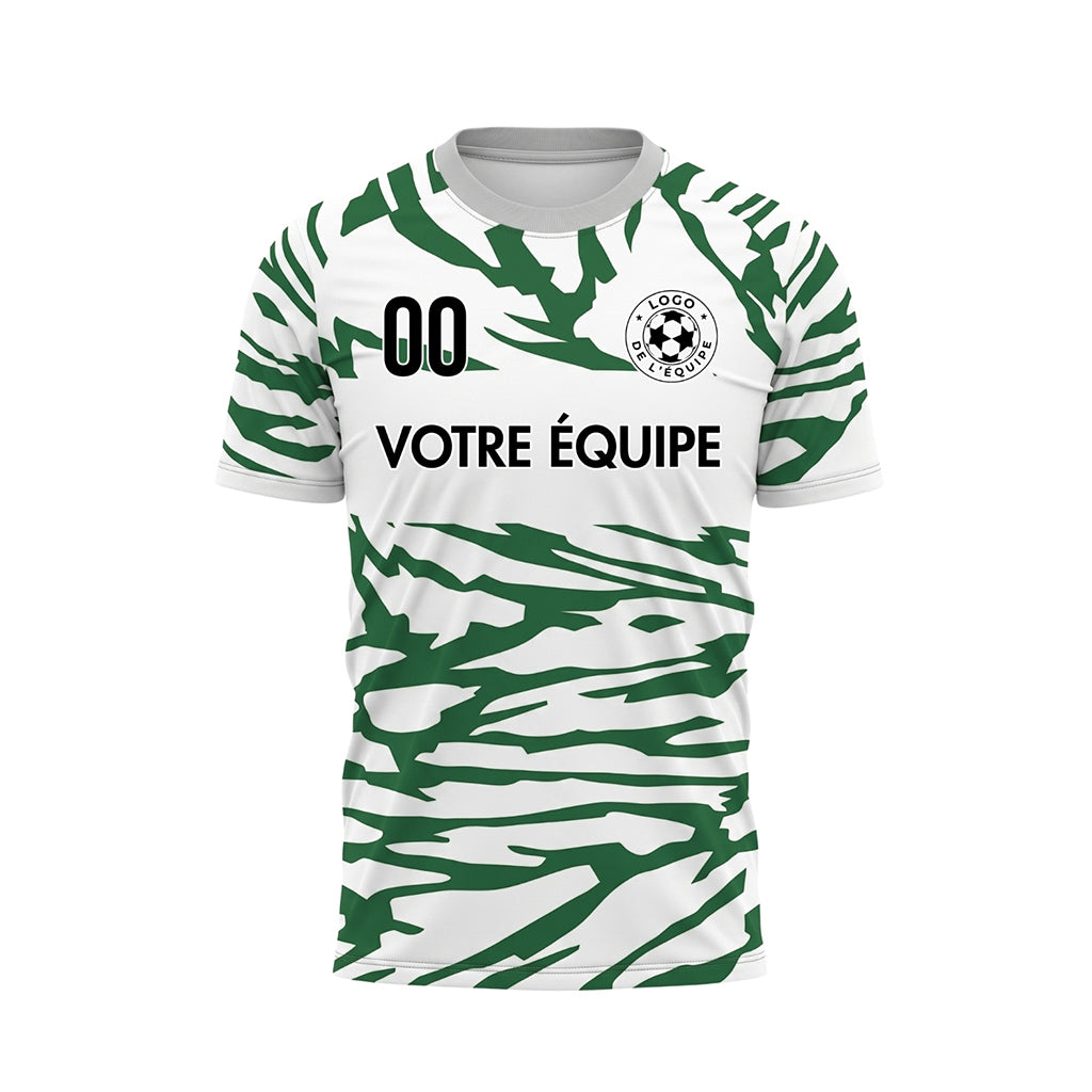 Blanc Vert Tigre Rayures Empiècement Poitrine Motif Maillot de Football Personnalisé