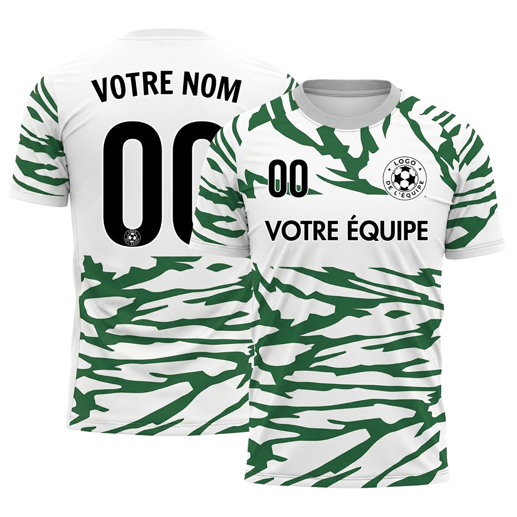 Blanc Vert Tigre Rayures Empiècement Poitrine Motif Maillot de Football Personnalisé