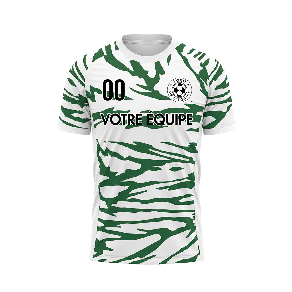 Blanc Vert Tigre Rayures Motif Maillot de Football Personnalisé
