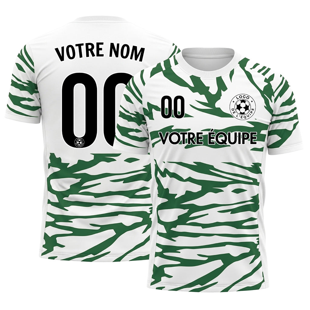 Blanc Vert Tigre Rayures Motif Maillot de Football Personnalisé