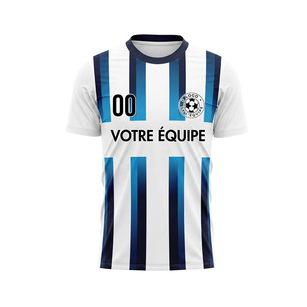 Blanc Bleu Clair Bleu Foncé Dégradé Rayures Maillot de Football Personnalisé