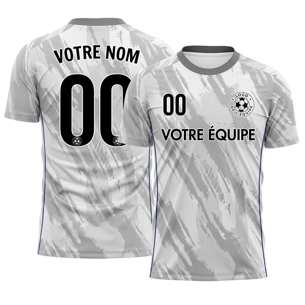 Blanc Bleu Clair Gris Coup de Pinceau Motif Maillot de Football Personnalisé