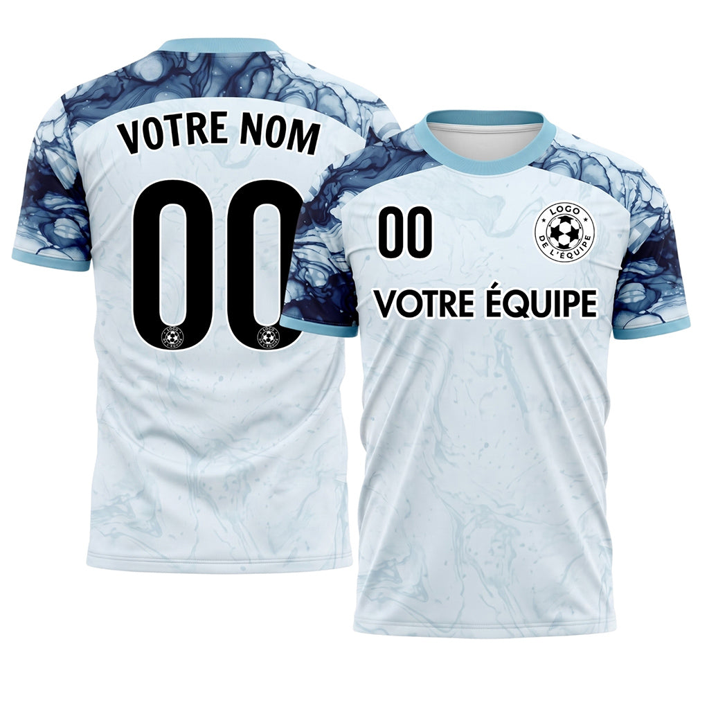 Blanc Bleu Clair Marbre Motif Maillot de Football Personnalisé
