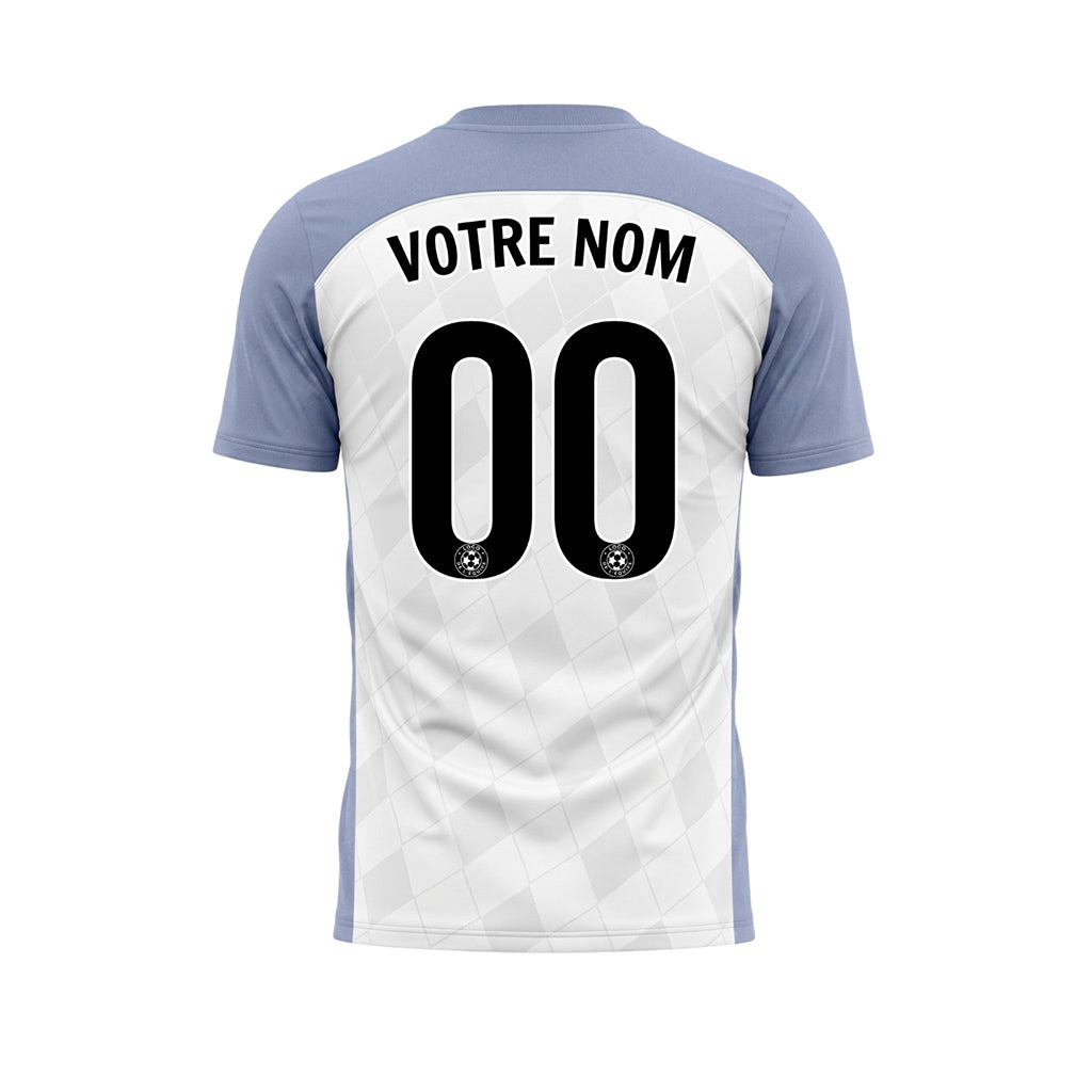 Blanc Bleu Clair Motif Losange Raglan Maillot de Football Personnalisé