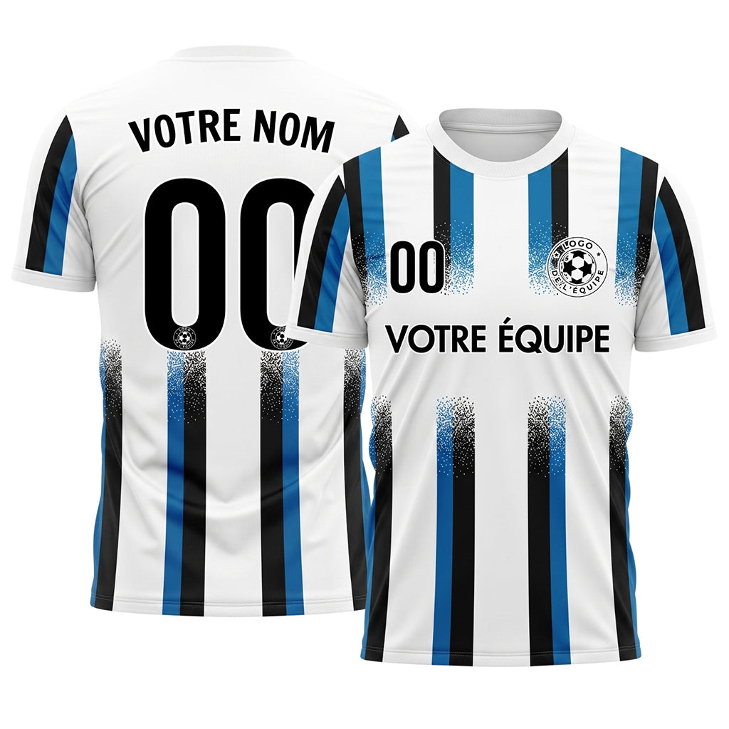 Blanc Bleu Clair Noir Dégradé Éclaboussures Rayures Maillot de Football Personnalisé
