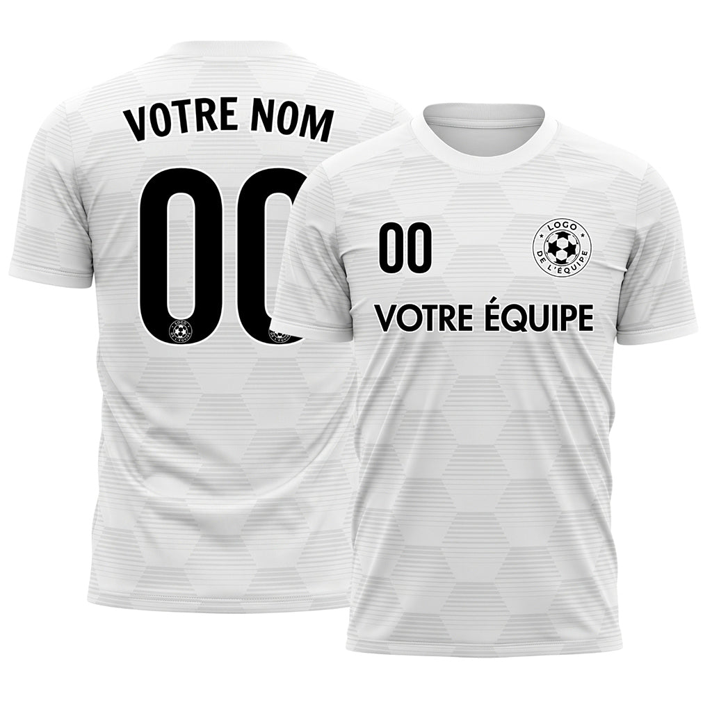 Blanc Gris Clair Hexagone Lignes Motif Maillot de Football Personnalisé