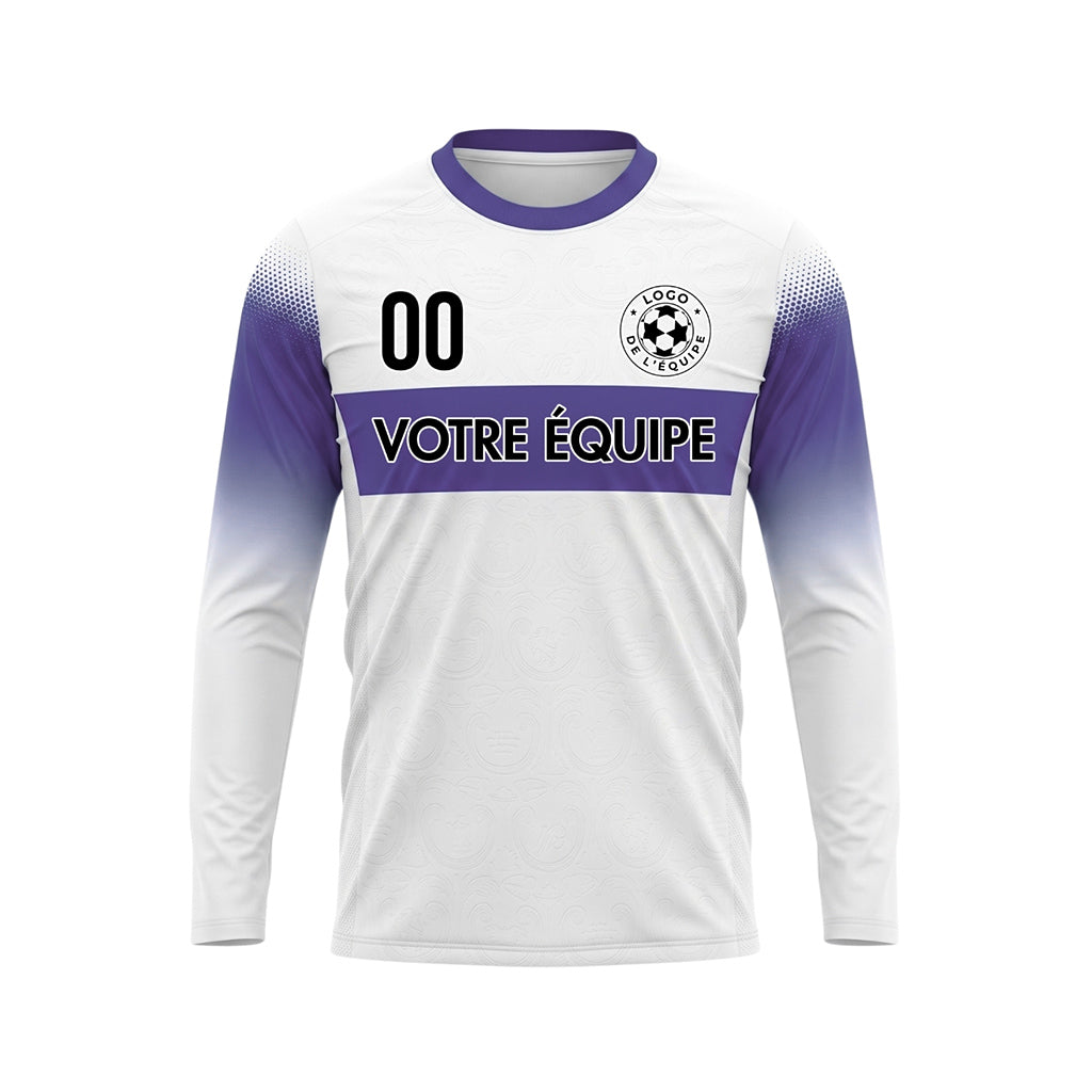 Blanc Violet Rayures Horizontales Dégradées aux Manches Maillot de Football Personnalisé à Manches Longues