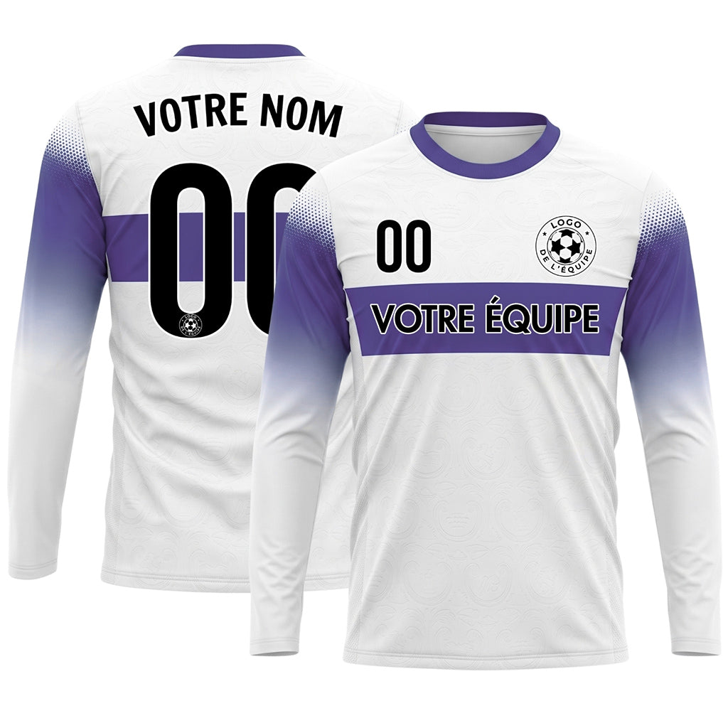 Blanc Violet Rayures Horizontales Dégradées aux Manches Maillot de Football Personnalisé à Manches Longues