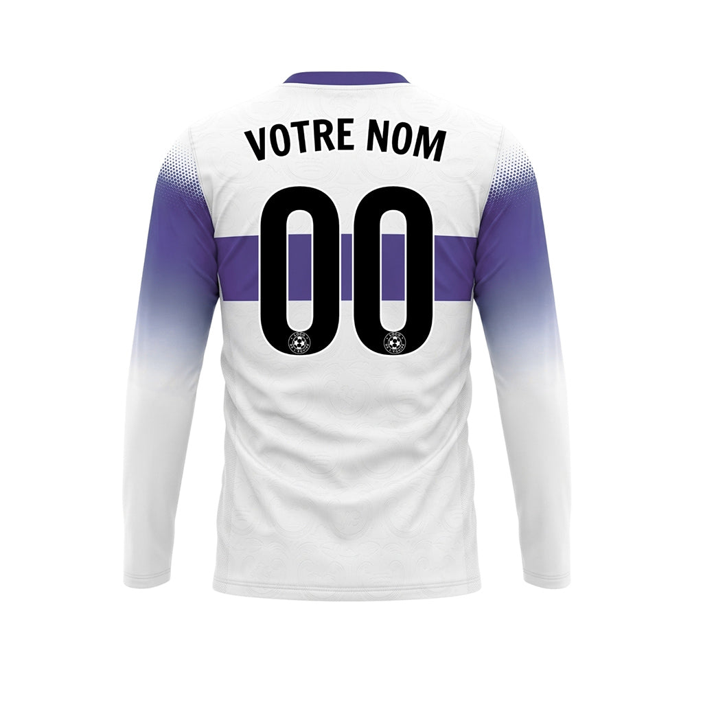 Blanc Violet Rayures Horizontales Dégradées aux Manches Maillot de Football Personnalisé à Manches Longues