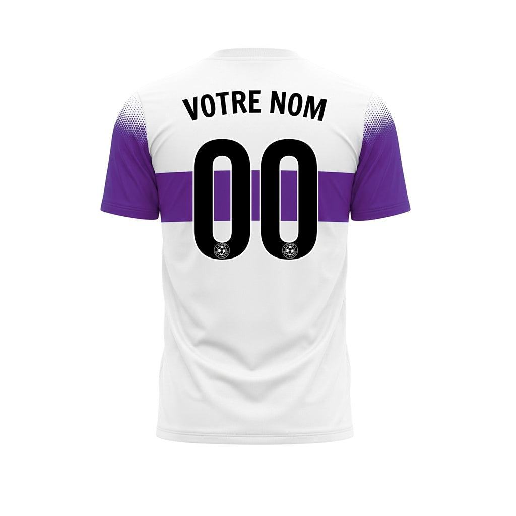 Blanc Violet Rayures Poitrine Demi-Teinte Épaule Motif Maillot de Football Personnalisé