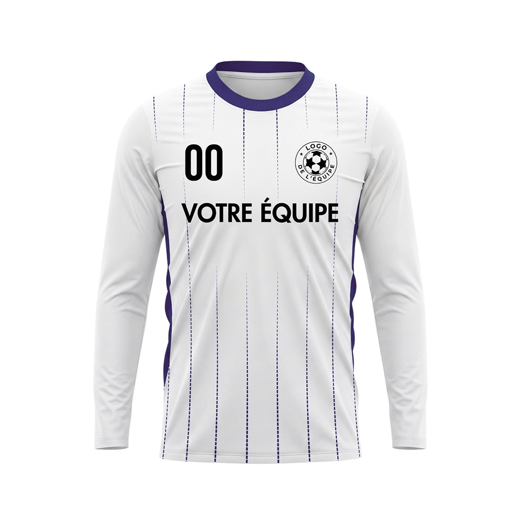 Blanc Violet Fines Rayures Verticales Maillot de Football Personnalisé à Manches Longues