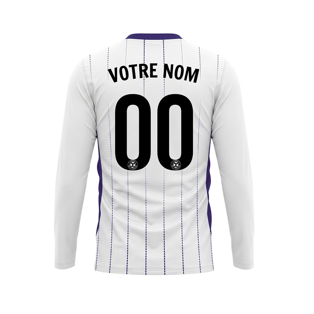 Blanc Violet Fines Rayures Verticales Maillot de Football Personnalisé à Manches Longues