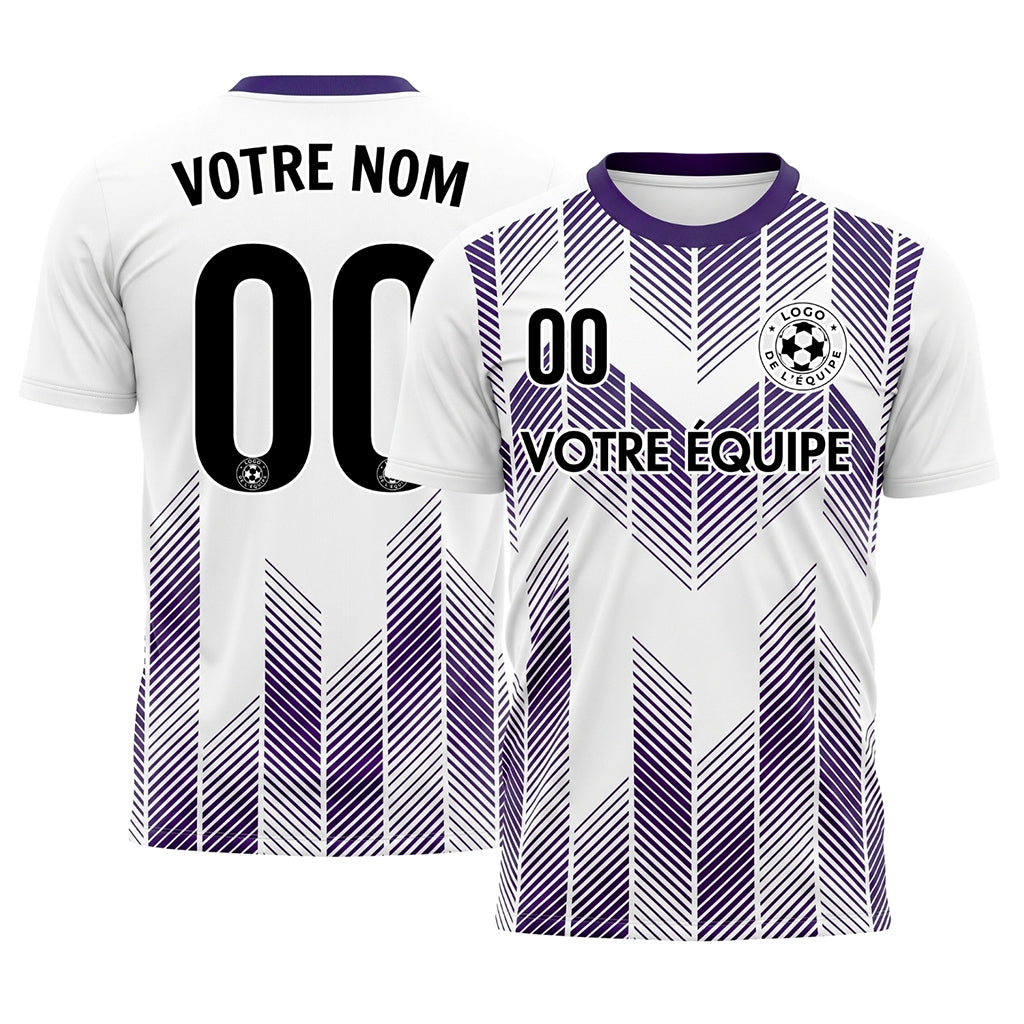Blanc Violet À Chevrons Flèche Rayures Motif Maillot de Football Personnalisé
