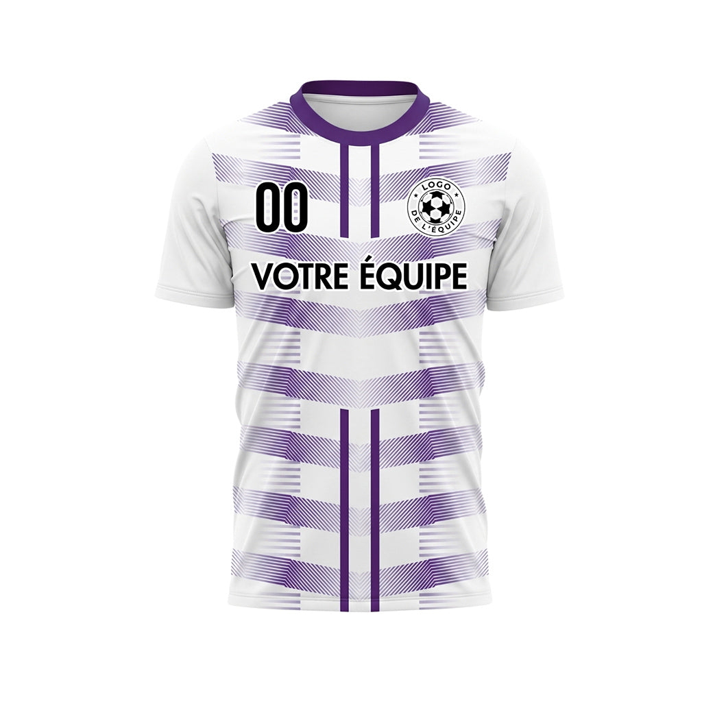 Blanc Violet Géométrique Flèche Doubles Rayures Motif Maillot de Football Personnalisé