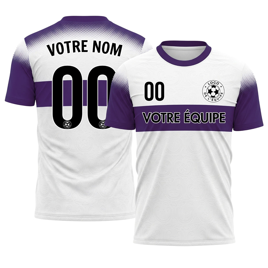 Blanc Violet Demi-Teinte Rayures Poitrine Maillot de Football Personnalisé