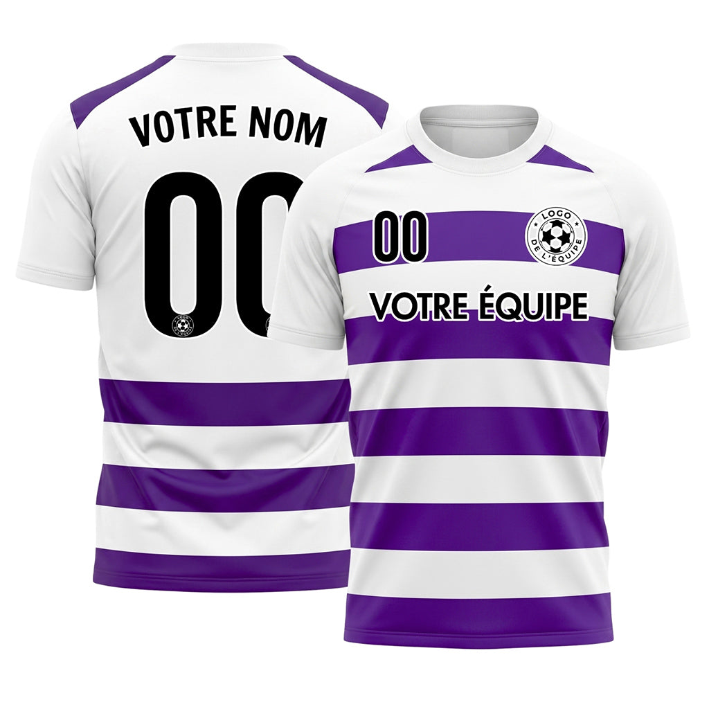 Blanc Violet Classique Rayures en Blocs Motif Maillot de Football Personnalisé