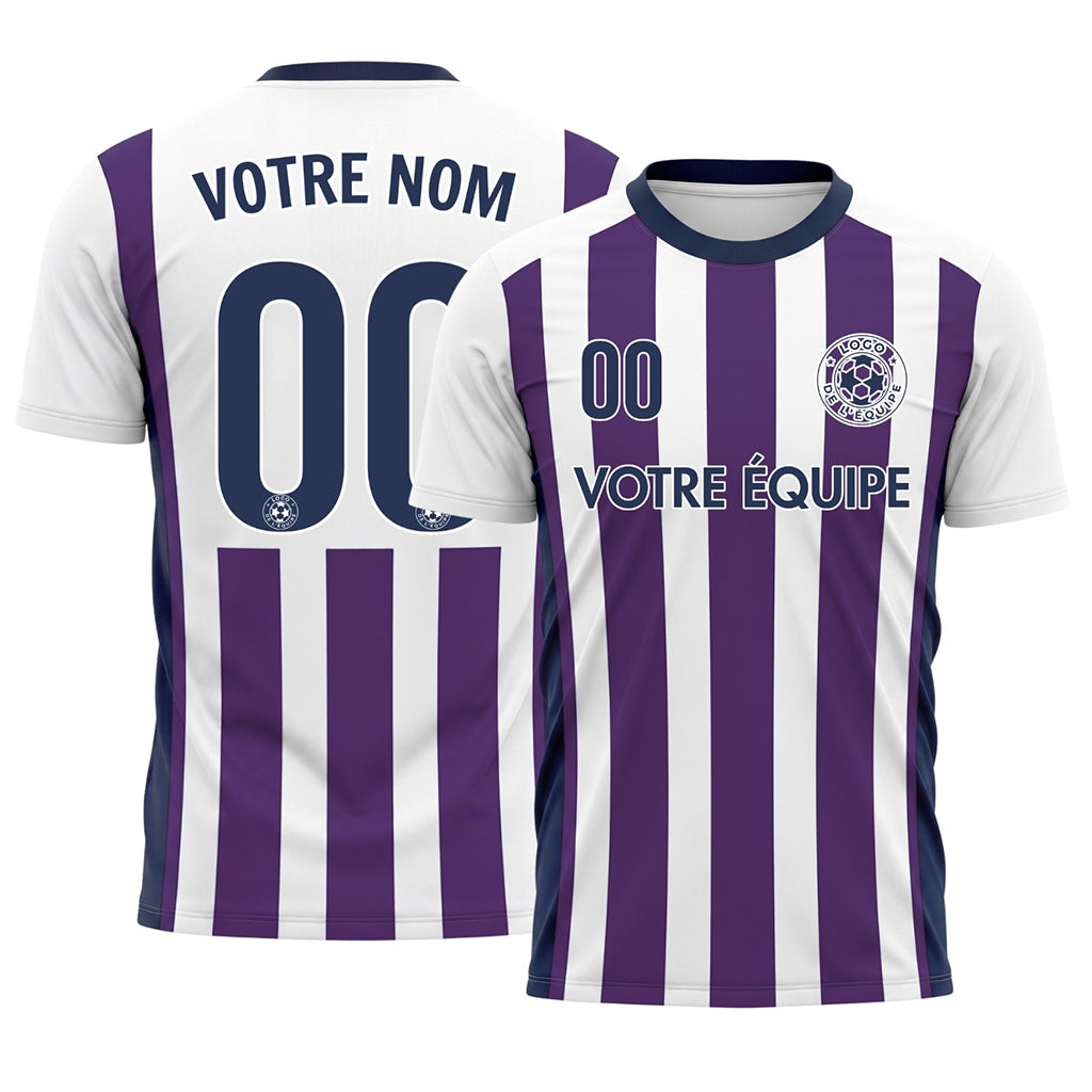 Blanc Violet Classique Larges Rayures (2) Maillot de Football Personnalisé