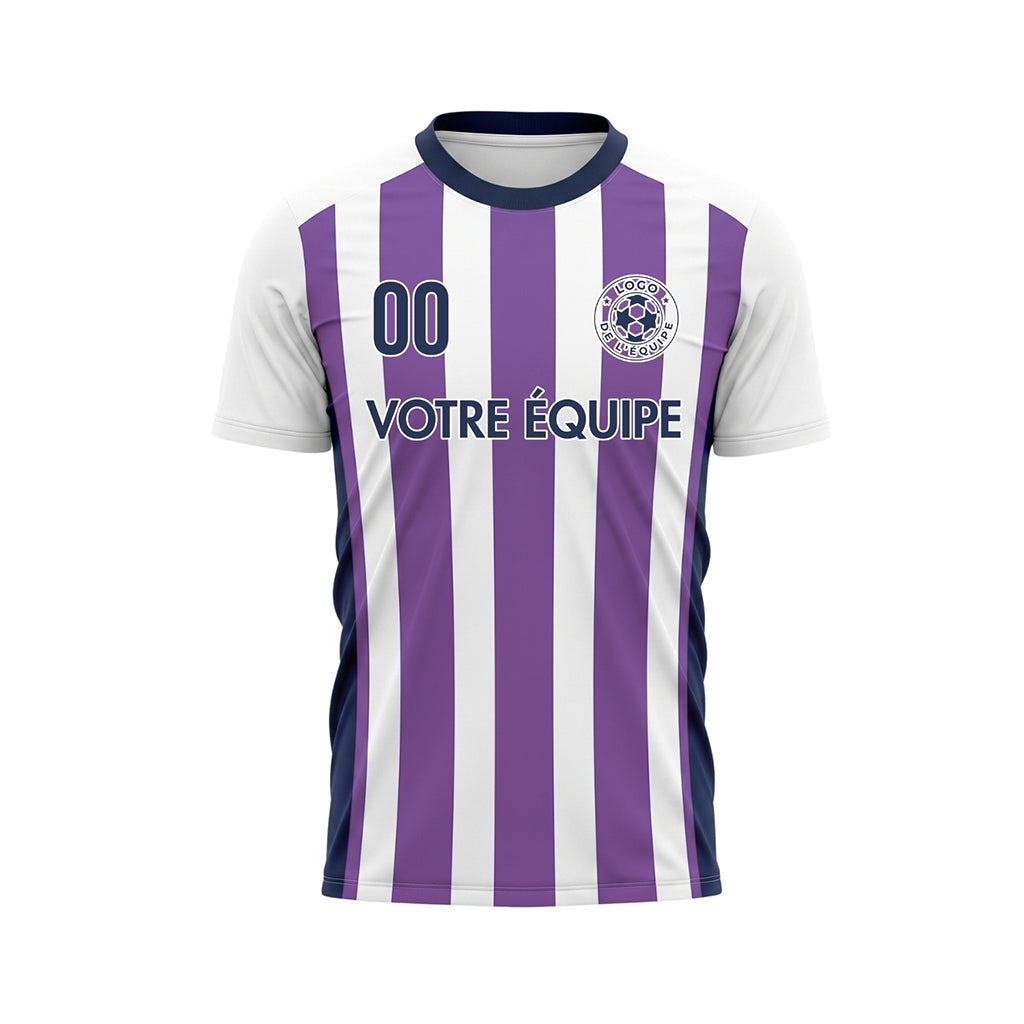 Blanc Violet Classique Larges Rayures Maillot de Football Personnalisé