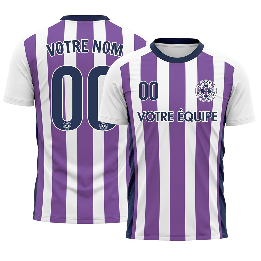 Blanc Violet Classique Larges Rayures Maillot de Football Personnalisé