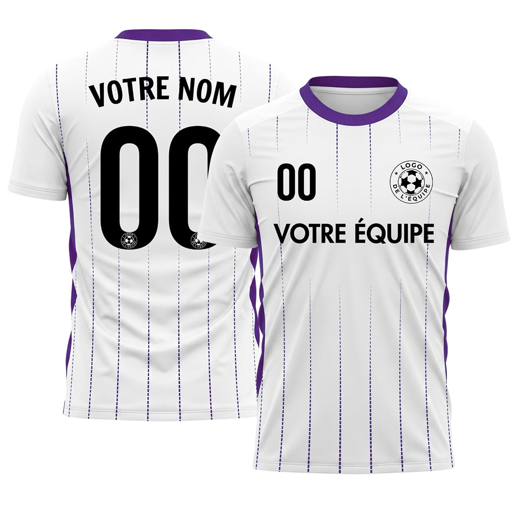 Blanc Violet Rayures Fines Maillot de Football Personnalisé