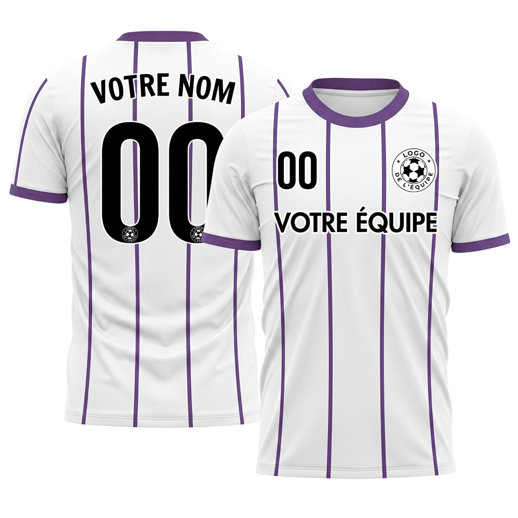 Blanc Violet Rayures Fines Vertical Motif (2) Maillot de Football Personnalisé