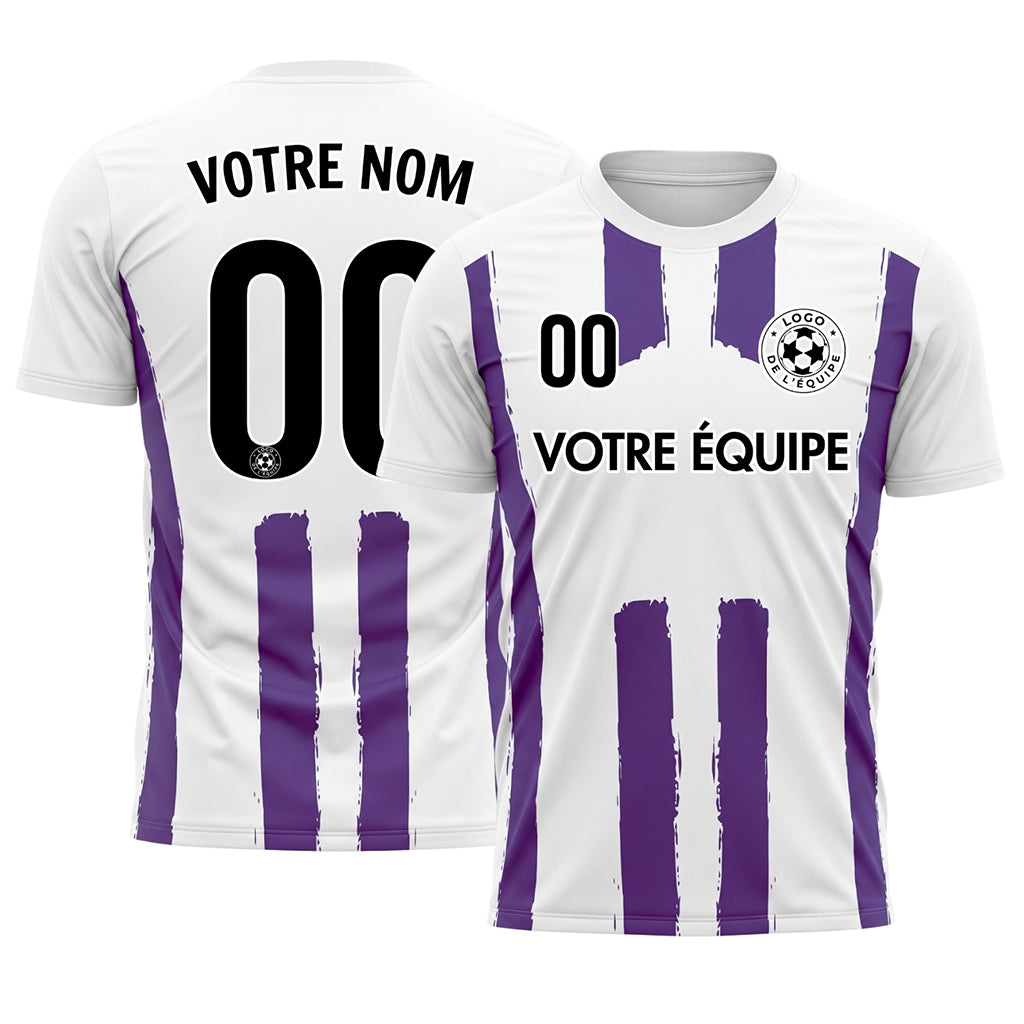 Blanc Violet Coup de Pinceau Rayures Longitudinales Motif Maillot de Football Personnalisé