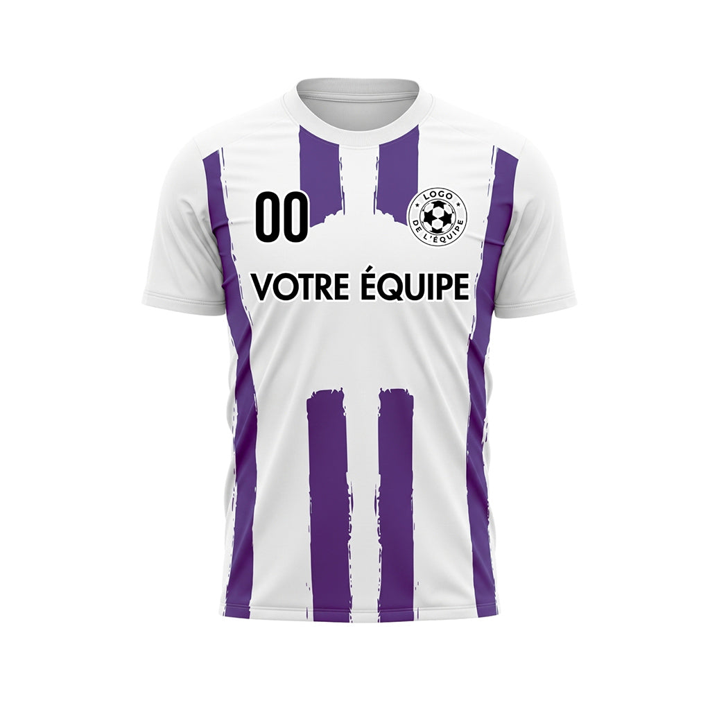 Blanc Violet Coup de Pinceau Rayures Longitudinales Motif Maillot de Football Personnalisé