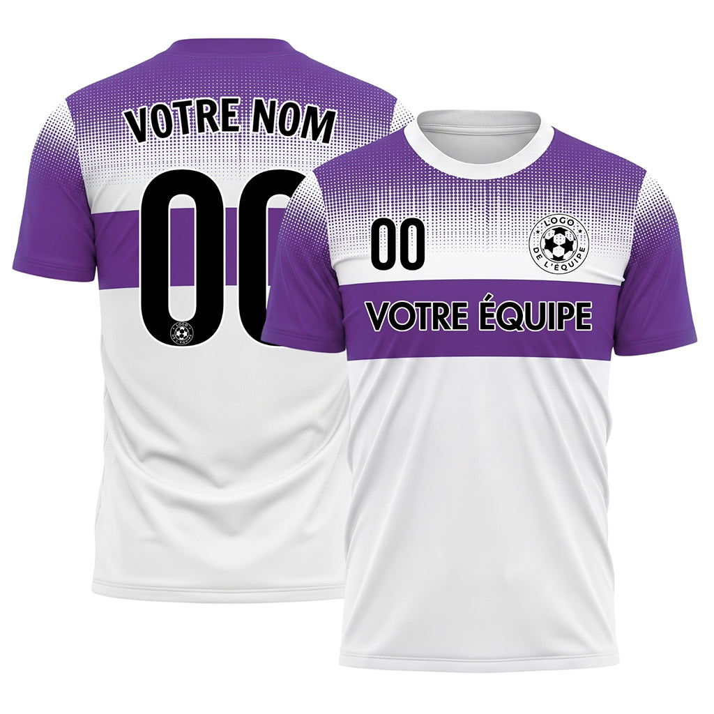 Blanc Violet Pixel Fondu Rayures Horizontales Maillot de Football Personnalisé