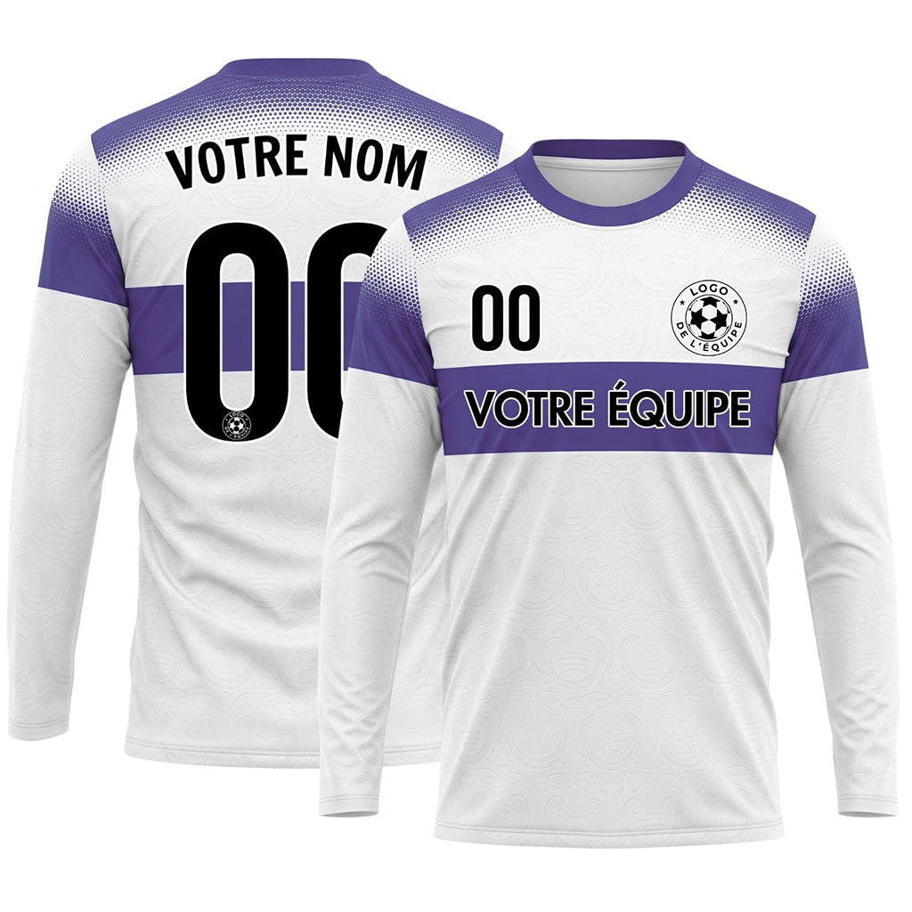 Blanc Violet Rayures Horizontales Dégradées à Pois Maillot de Football Personnalisé à Manches Longues