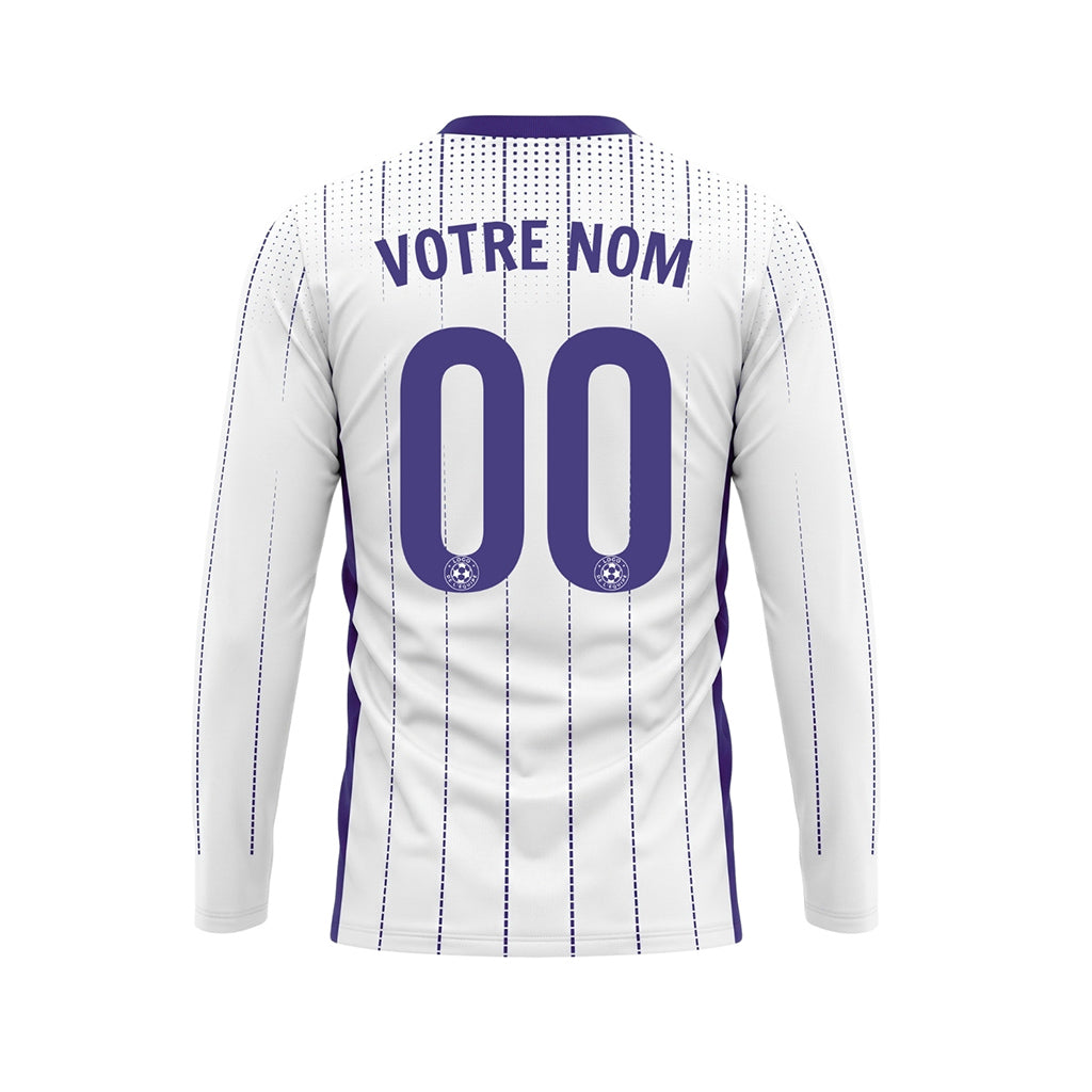Blanc Violet Rayures Verticales à Pois Maillot de Football Personnalisé à Manches Longues