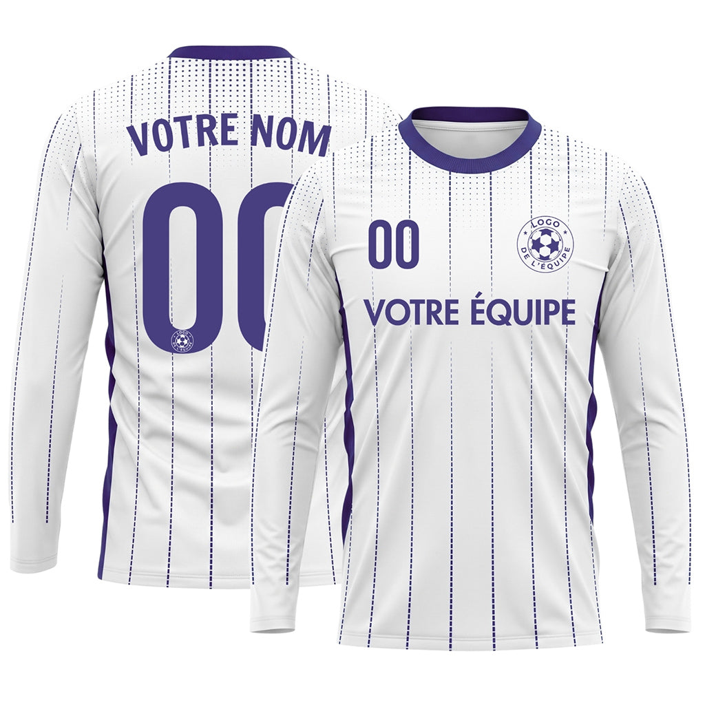 Blanc Violet Rayures Verticales à Pois Maillot de Football Personnalisé à Manches Longues