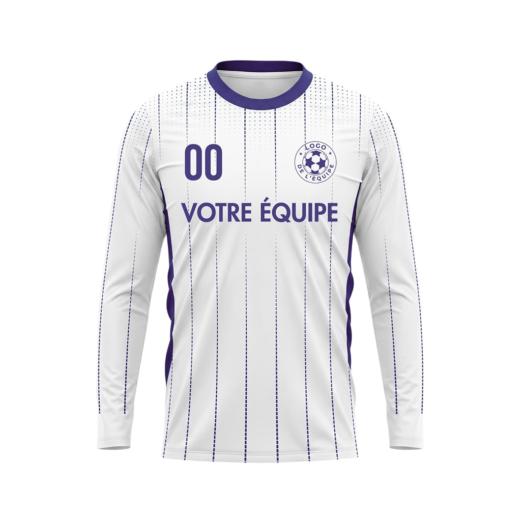 Blanc Violet Rayures Verticales à Pois Maillot de Football Personnalisé à Manches Longues