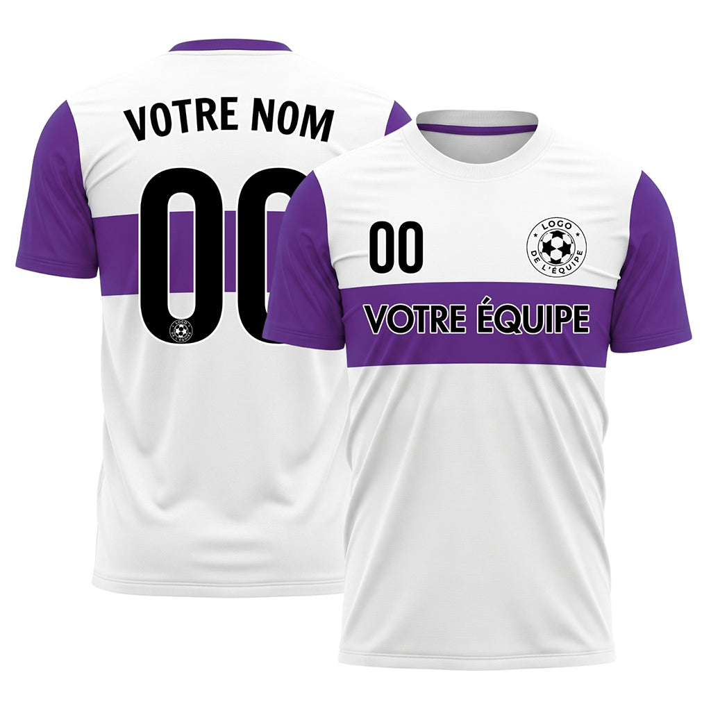 Blanc Violet Rayures Horizontales Maillot de Football Personnalisé
