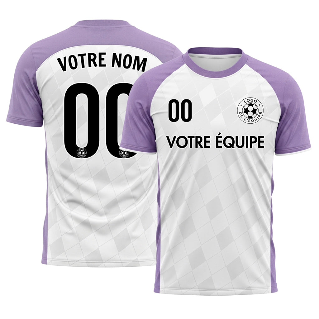 Blanc Violet Motif Losange Raglan Maillot de Football Personnalisé