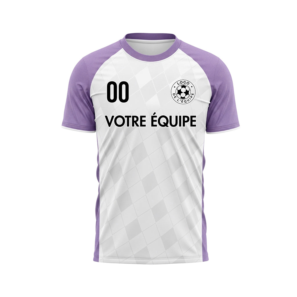 Blanc Violet Motif Losange Raglan Maillot de Football Personnalisé