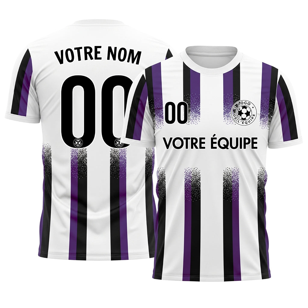 Blanc Violet Noir Dégradé Éclaboussures Rayures Maillot de Football Personnalisé