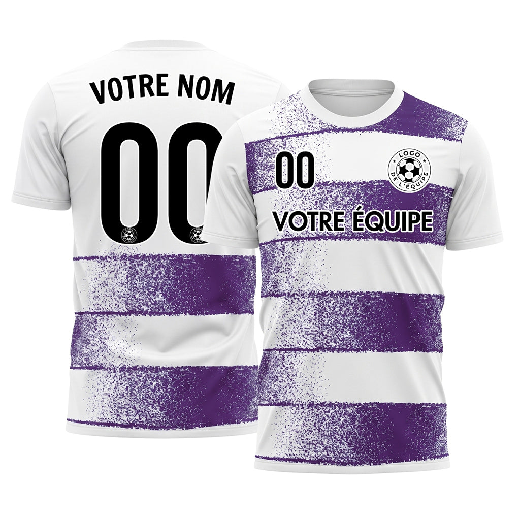 Blanc Violet Effet Spray Horizontales Rayures Motif Maillot de Football Personnalisé