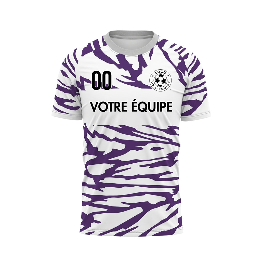 Blanc Violet Tigre Rayures Empiècement Poitrine Motif Maillot de Football Personnalisé