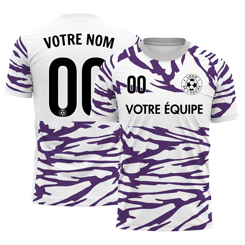 Blanc Violet Tigre Rayures Empiècement Poitrine Motif Maillot de Football Personnalisé